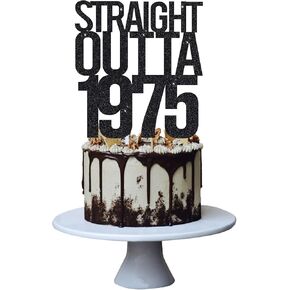 Straight Outta 1975 Cake Topper for 50th Men and Women Birthday Party ，Funny 50 and Fabulous Decoration，Handmade - Black
