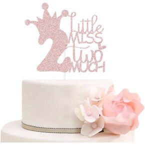 قطعة علوية للكيك من Little Miss Two Much، ديكورات حفلات عيد الميلاد الثاني للطفل، مستلزمات تزيين حفلات عيد الميلاد الثاني اللطيفة والسعيدة باللون الوردي اللامع