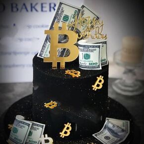 5pcs Acrylic Gold Bitcoin Sign Cake Topper Decoration for Men's Birthday, Bitcoin Symbol Dessert Table Cake Decoration Party Supplies