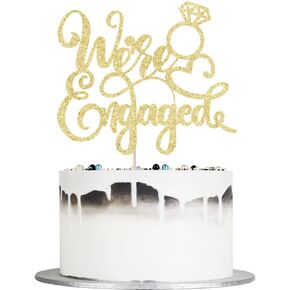 We're Engaged Cake Topper, Glitter Engagement Party Cake Decorations (gold)