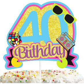 Blue Glitter Happy Birthday 40 Cake Topper Radio Retro Throwback Theme Decor Supplies Male Female Happy Birthday Party Decorations