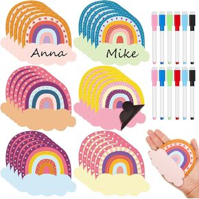 Henoyso 60 Pcs Large Magnetic Dry Erase Labels Magnetic Name Tags with Dry Erase Markers Locker Name Plates Dry Erase Stickers Labels School Bus Refrigerator (Rainbow,3.94 x 3.54 Inch)