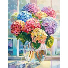 Fuinkqe Flower Paint by Numbers Kit for Adults Beginners - Hydrangea Easy Acrylic Adult Paint by Number on Canvas, DIY Drawing Paintworks Artwork, Without Frame for Home Wall Decor (16x20 inch)