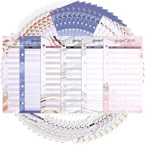 60 ورقة من أوراق الميزانية مقاس A6 من Toplive، وأوراق نفقة مكونة من 6 حلقات، وأوراق لتتبع الأموال، وإدراج الميزانية لمنظم الموازنة النقدية ومنظم المحفظة، على شكل زهرة
