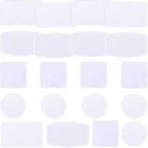 Sublimation Patches - Iron-on Blank Patches 4 Shapes for DIY Hats Jeans - Self Adhesive Stick to Cosmetic Bags Mobilephone Computer (20pcs White Border)