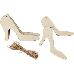 30 Pack 4 Inch Wood High Heel Shoe Crafts Unfinished Wood High Heel Shoe Cutouts Wooden High Heel Shoe Hanging Ornaments DIY High Heel Shoe Craft Gift Tags for Home Party Decoration Craft Project