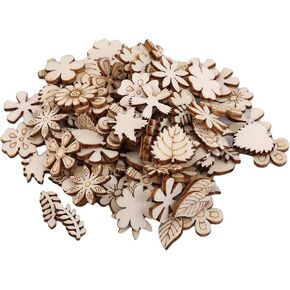 100Pcs Unfinished Wooden Flower Wood Slice Leaf Pattern Wood Cutouts Wood Pieces Mini Wooden Handmade Crafts Decoration, Craft Supplies, Arts, Crafts and Sewing