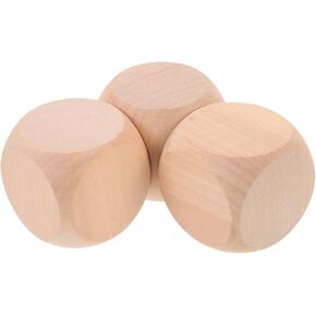 SEWACC 3pcs Unfinished Wooden Dice 2 Inch Blank Wooden Dices Wooden Cubes Crafts Blank Dice Six Sides Wood Square Blocks with Rounded Corners for DIY Craft Projects
