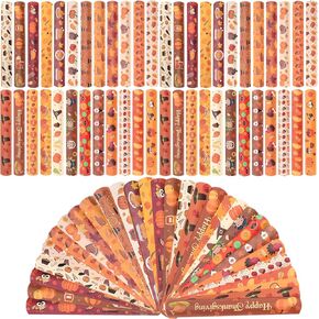 96PCS Thanksgiving Maple leaf Themed Slap Bracelets for Thanksgiving Party Favors, Fall party Favors,Birthday Party Favors,Classroom Prizes ,24 Designs