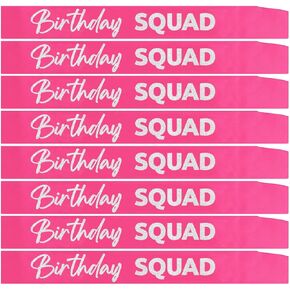 Birthday Squad Sash, 8 Pack Birthday Gift Sashes Set Birthday Girl Sash Funny Party Favors Decorations for Sweet 16 18th 21st 25th 30th 40th 50th or Other Bday Pink with Silver
