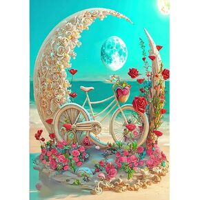 Qukle Beach Diamond Painting, 5D Shell Diamond Painting Kits for Adults Kids, Full Drill Round Fantasy Moon Diamond Art Kits Flowers Diamond Painting Craft for Home Wall Decor (30x40cm)