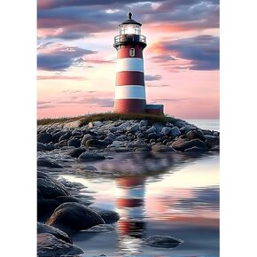CEOVR Lighthouse Diamond Art Kits for Adults, 5D DIY Full Drill Beach Lighthouse Diamond Painting Dots Gem Art, Adult Crafts Kits Arts and Crafts, Wall Decor for Home Office 12x16inch