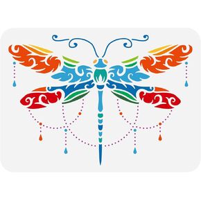 FINGERINSPIRE Dragonfly Stencil 8.3x11.7inch Reusable Fancy Dragonfly Drawing Stencil DIY Dragonfly with Beaded Pendant Pattern for Painting on Wall, Wood, Fabric, Paper Craftand Furniture