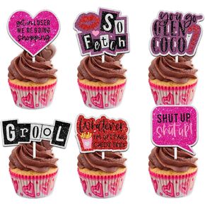 Dessert Cupcake Topper Cheer to Girls Night Heart Lip Theme Decor Supplies Women Lady Birthday Bachelorette Bridal Shower Hen Movie Party Decoration set 18pcs Pink Glitter