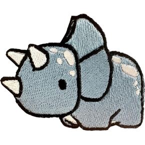 PLpatch Dinosaur Triceratops Stegosaurus Gray Dinosaur Cute Cartoon Logo1 Sew Iron on Embroidered Applique Badge Sign Patch Clothing Costume