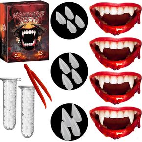 CPSYUB Vampire Teeth Fangs, 6 Pairs 3 Sizes, Kids Vampire Fangs Halloween Accessories, Party Cosplay Props, Party Decor, Sharp Fake Teeth with Glue