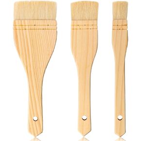 3 Pack Flat Hake Paint Brushes, Flat Hake Brush for Watercolor, Artist Painting Wash Brushes, Sheep Hair Bristle Brush for Wash Ceramic Pottery(1 Inch, 2 Inch, 3 Inch)