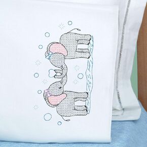 Jack Dempsey Needle Art Elephants Hand Embroidery, standard size, White