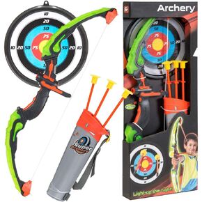 Bow & Arrow Toy Set for Kids, Archery Bow 32" Long, Suction Arrow 22", Pretend Play, Soft Power Safe Children Game Set,Silver,Kii-Archery-K35881C