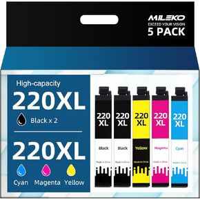 220XL Ink Cartridges Remanufactured Replacement for Epson 220 T220XL Ink Cartridges use for Workforce WF-2750 WF-2760 WF-2630 WF-2650 WF-2660 XP-320 XP-420 Printer (2 Black 1 Cyan 1 Magnta 1 Yellow