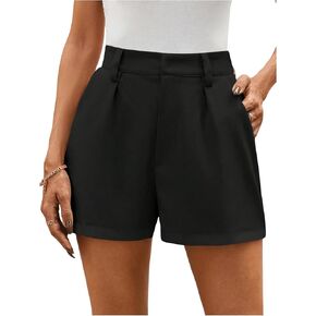 شورت نسائي أنيق منقوش من MakeMeChic عالي الخصر وسحاب وواسع الساق قصير أنيق للعمل والمكتب كاجوال in Kuwait