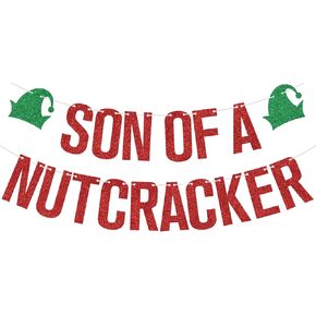 Red Glitter Son of a Nutcracker Banner, Merry Christmas/Feliz Navidad, Funny Xmas Christmas New Year Festival Party Decorations Supplies