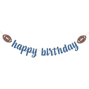 WeBenison Happy Birthday Football Banner - Sport Theme Boy Kids 1st Birthday Party Decoration Supplies Blue Glitter