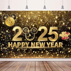 Happy New Year 2025 Backdrop Banner 5X3 Ft Mouse New Years Decorations Banner New Years Eve Party Supplies 2025 Firework Themed Party Decorations Background Photo Booth Props