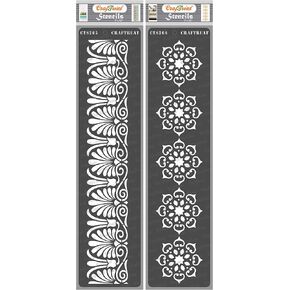 CrafTreat Reusable Floral Border Stencils for Painting on Wood, Canvas, Paper, Fabric, Floor, Wall and Tile - Border9 and Border10-2 Pcs - 3x12 Inches Each - DIY Art and Craft Stencils Borders