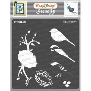 CrafTreat Reusable Layered Bird and Nest Stencils for Painting on Wood, Canvas, Paper, Fabric, Floor, Wall and Tile - Bird and Nest - 6x6 Inches - DIY Art and Craft Stencils -