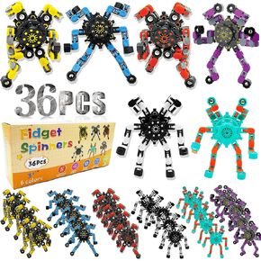 Transformable Fidget Spinner for Kids and Adults,Deformable Chain DIY Robot Spinner Sensory Toy, Stress Relief Fingertip Gyros Party Favors Christmas Stocking Stuffers for Kids Gifts(Fidget Toys 36PC)