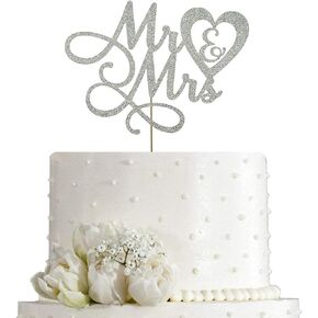 Mr and Mrs Cake Topper - Wedding, Engagement, Wedding Anniversary Cake Toppers Decorations, Double Sided Gold Glitter