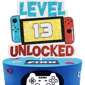 Level 13th Unlocked Cake Topper - Electronic Games Theme Boys Birthday Party Decorations Supplies - 13th Happy Birthday