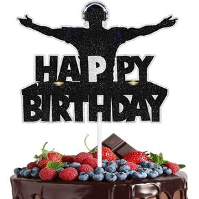 DJ Cake Topper Hip Hop Disco Themed Happy Birthday Black Glitter, Hip Hop Party, Baby Shower Party, Rock DJ Lover Birthday Party, Birthday Party Decoration Supplies for Boys and Girls. LIANGSS