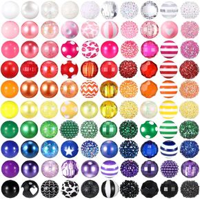 100 Pcs 20mm Beads for Pens Rhinestone Beads Bubblegum Beads Mixed Crystal Resin Chunky Beads Sugar Beads for Pens Beadable Keychains DIY Craft Pen Jewelry Making Supplies (Multicolor)