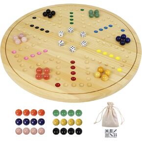 Wahoo Board Game Wooden Original Aggravation Board Game Classic 2 Side Painted Fast Track Game for 4 Player and 6 Player with 30 Marbles,10 Dices for Family Game Night(Log)