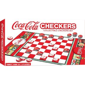 MasterPieces Family Game - Coca-Cola Checkers - Officially Licensed Board Game for Families, Green,red,silver