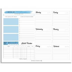 Weekly Planner Pad Tear Off (Magnetic) Full Year Productivity Planner, 50 Undated Sheets for Daily Schedule, To-Do Lists, Habit Tracking, Academic Planning, and Work Agenda (8.5 x 11 Inches, Blue)