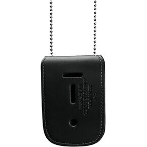 Perfect Fit Shield Wallets Police Badge Holder with Neck Chain for Police Badge and ID, Universal Rectangle Badge Shield and ID Necklace, Black Leather
