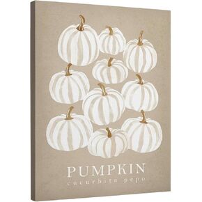 TLESKE Neutral Rustic Fall Pumpkins Wall Art Decor, Beige Vintage Autumn Farmhouse Canvas Wall Art Prints for Living Room Bedroom Kitchen, Wall Artwork Picture Painting Framed, 11x14in