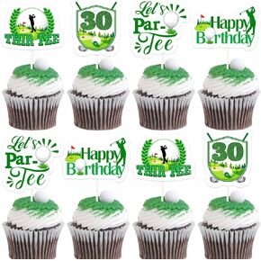 Golf 30th Birthday Party Decorations, 36pcs Thir-Tee Birthday Golf Cupcake Toppers for Let's Partee 30 Year Old Happy Birthday Sports Decorations Him Her