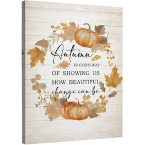 TLESKE Neutral Rustic Fall Pumpkins Wall Art Decor, Beige Vintage Autumn Farmhouse Canvas Wall Art Prints for Living Room Bedroom Kitchen, Wall Artwork Picture Painting Framed, 11x14in