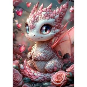 RICUVED Diamond Art Painting Kits for Adults, Dragon Diamond Painting Kits 5D Animal Diamond Art Kit for Beginner, Pink Diamond Painting Full Round Drill Art and Crafts for Gift Decor 30x40cm