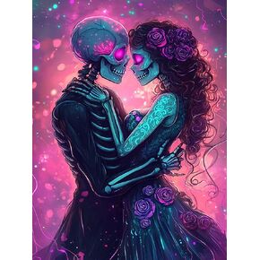 VAIIEYO 5D DIY Diamond Art Kits for Adults Skull, Diamond Painting Couple, Paint by Numbers Full Drill Round Rhinestone Craft Canvas for Home Wall Decor Gift 12x16 inch-21