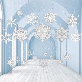 Sumind 30 Pcs Winter Snowflake Decor Christmas Swirls Winter Party Wonderland Foil Hanging Ceiling Decor for Winter New Year Xmas Holiday