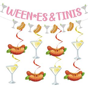 Tinis Banner Decorations - 10 Pcs Pink Glitter Martini Bar Bachelorette Party Banner Bridal Shower Party Decor Supplies Martini Hot Dog Cocktail Themed Bar Decorations Supplies