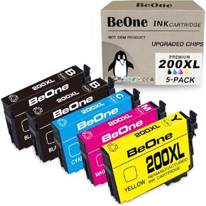 BeOne 200XL Ink Cartridges Replacement Remanufactured for Epson T200 T200XL to Use with Workforce WF-2520 WF-2530 WF-2540 Expression Home XP-200 XP-300 XP-310 XP-400 XP-410 (5-Pack; 2BK, 1C, 1M, 1Y)