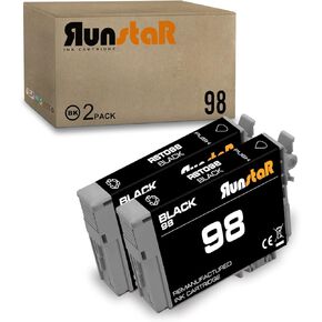 Run Star Remanufactured 2 Pack T098 T099 98 99 Black Ink Cartridge Replacement for Epson T098 T099 98 99 use with Epson Artisan 700 710 725 730 800 810 835 837 Inkjet Printer (2 Black)