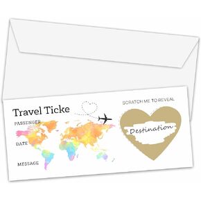 Surprise Travel Ticket Gift, Holiday Scratch Off Card with Envelope, Birthday Christmas Anniversary Valentine DIY Surprise Gifts for Kids Family Couple Friend, 1 Set Of-17