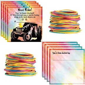Duck Tags, You've Been Ducked - Duck Ducking Game Card, 50 Pack, 2 x 2 Inch, With Round Hole and Rubber Bands, Square Bright colors Design